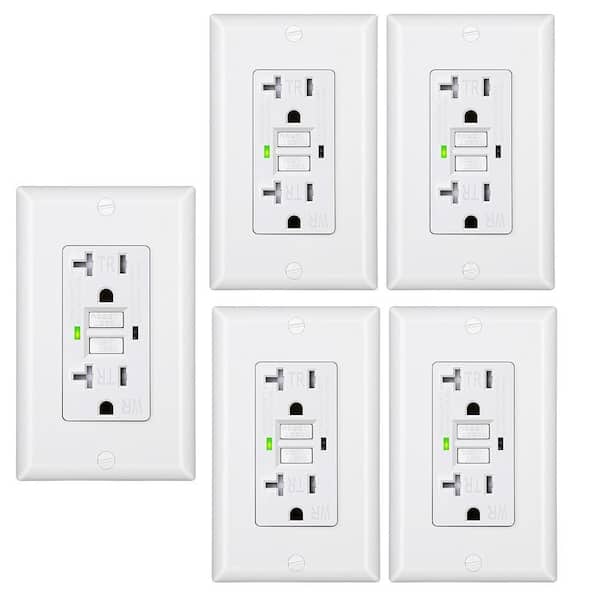 White 20 Amp Tamper Resistant GFCI Outlet Receptacle with LED Indicator, Wallplate Included, 5-Pack