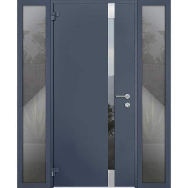 VDOMDOORS 6777 56 in. x 80 in. Left Hand/Outswing Tinted Glass Gray Graphite Steel Prehung Front Door with Hardware