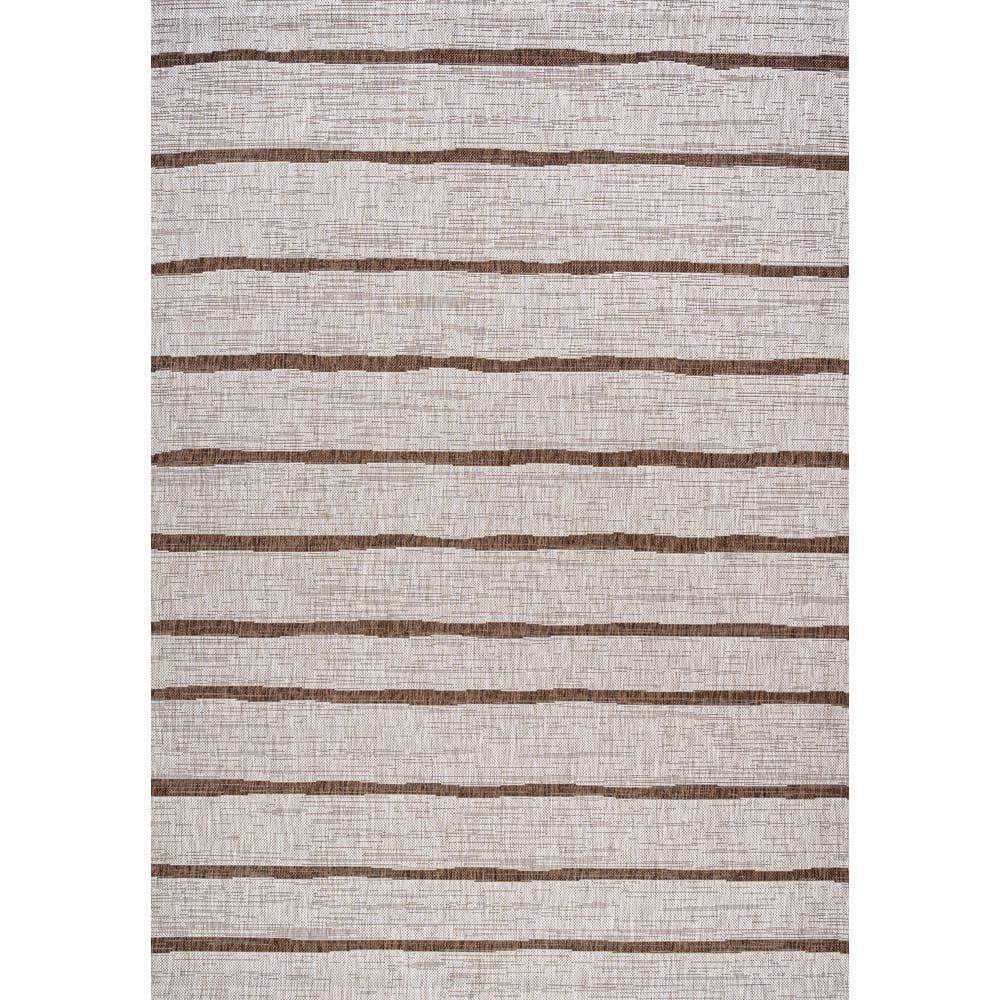 Beige and Brown Synthetic Rectangular Indoor/Outdoor Area Rug