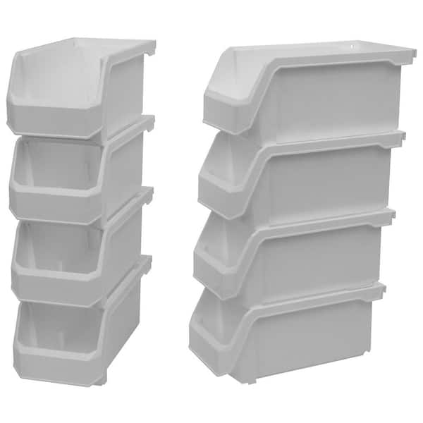 Plastic Stackable Storage Bin Containers for Organizing, Medium (11 in. D x 5 in. W x 5.5 in. H), 8-Pack, White