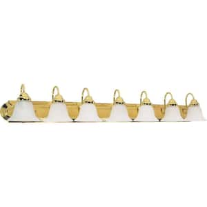 Ballerina 48 in. 7-Light Polished Brass Vanity Light with Alabaster Glass Shade