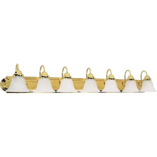 SATCO Ballerina 48 in. 7-Light Polished Brass Vanity Light with Alabaster Glass Shade
