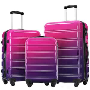 Gradient Design 3-Piece Purple and Pink Expandable ABS Hardside Spinner 20 in. 24 in. 28 in. Luggage Set with TSA Lock