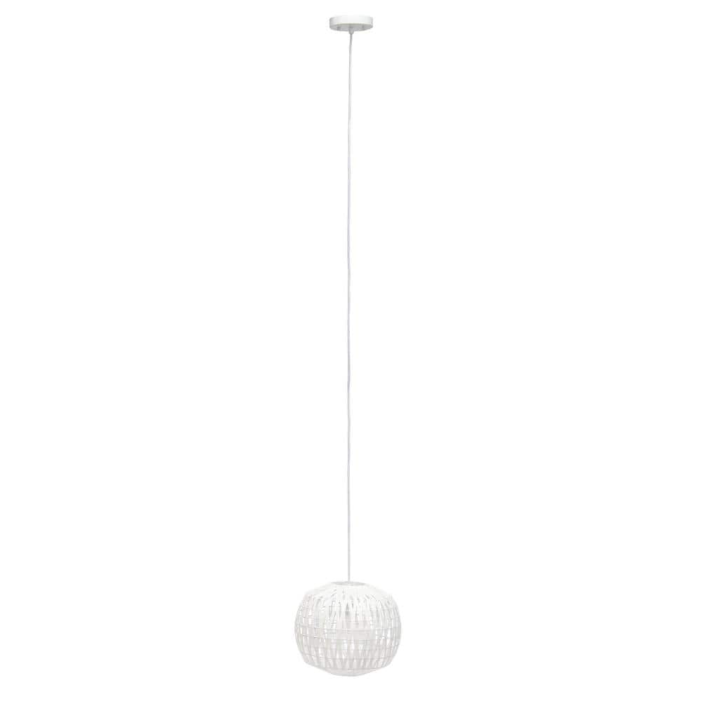 11.38 in. 1-Light White Modern Bohemian Rounded Woven Paper Rope Hanging Ce