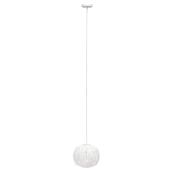 Elegant Designs 11.38 in. 1-Light White Modern Bohemian Rounded Woven Paper Rope Hanging Ceiling Pendant Light