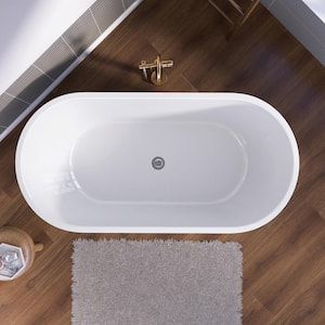 55 in. x 27 1/2 in. Oval Adjustable Soaking Bathtub with Integrated Slotted Overflow and Chrome Pop-Up Drain in White