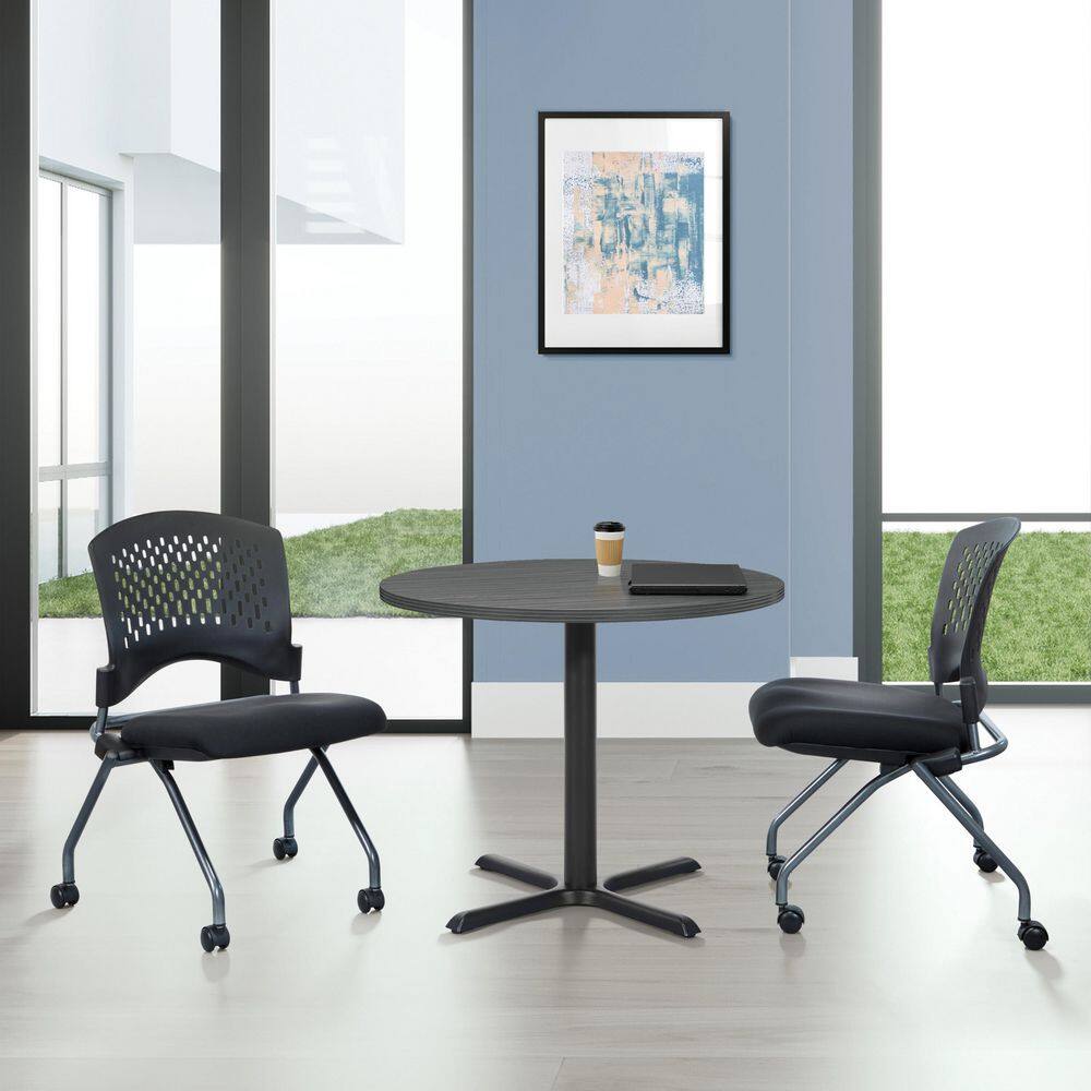 Deluxe Armless Black Mesh Folding Chair with Titanium Finish - 2 Pack