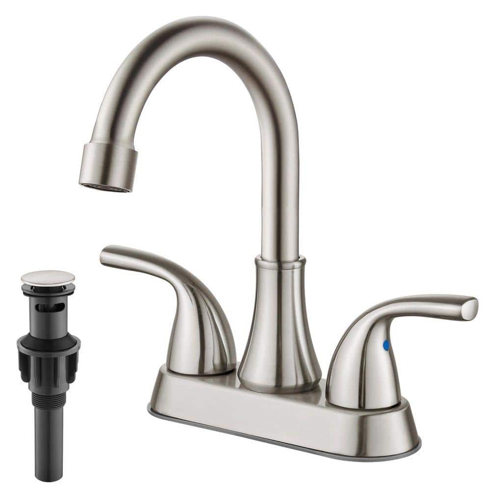 4 in. Centerset Double Handle High Arc Bathroom Faucet with Drain Kit Included in Brushed Nickel price history on PriceWatchPro
