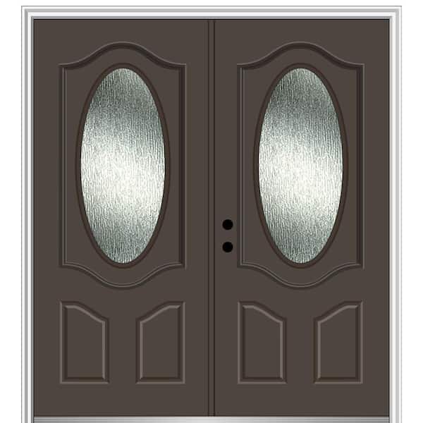 MMI Door 72 in. x 80 in. Right-Hand/Inswing Rain Glass Brown Fiberglass Prehung Front Door on 4-9/16 in. Frame