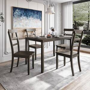 5-Piece Rectangle Wood Top Gray Dining Table Set