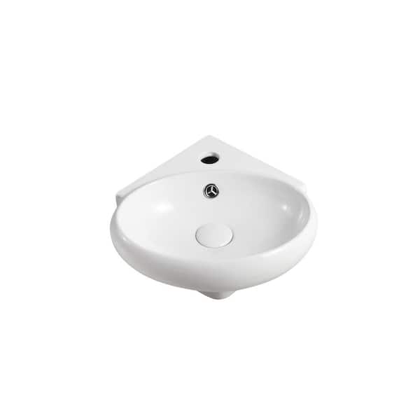 Elanti Wall-Mounted Corner Oval Compact Bathroom Sink in White Elanti Wall-Mounted Corner Oval Compact Bathroom Sink in White