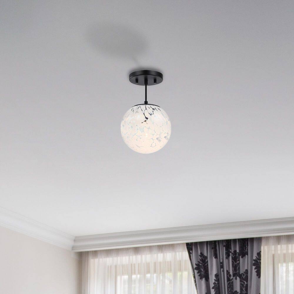 Circo 7 in. 1-Light Matte Black Transitional Entryway Semi-Flush Mount with White Art Glass Shade price history on PriceWatchPro