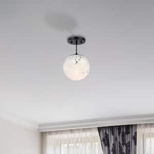 Circo 7 in. 1-Light Matte Black Transitional Entryway Semi-Flush Mount with White Art Glass Shade