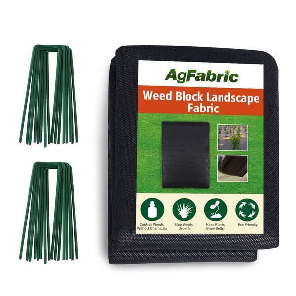 Agfabric 4 ft. x 50 ft. 1.5oz. NonWoven Weed Barrier Landscape Fabric with 20 UShaped Securing