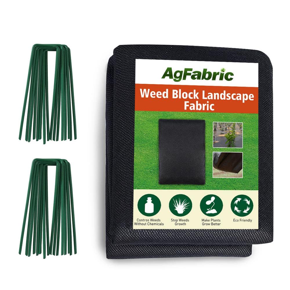 Agfabric 6 ft. x 25 ft. 3oz. NonWoven Weed Barrier Landscape Fabric with 20 UShaped Securing