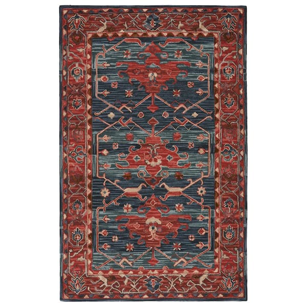 Cinnabar Red/Blue 5 ft. x 8 ft. Medallion Area Rug