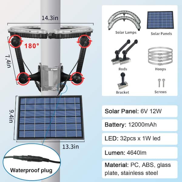 Solar Outdoor Flagpole Light Ring 4640 Lumen LED Flag Pole Light