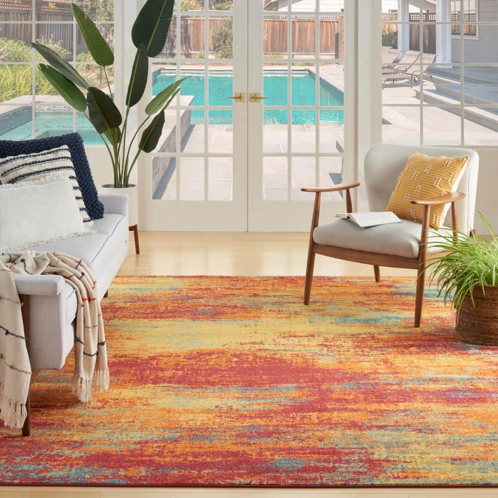 Flame Red and Yellow Abstract 8' x 10' Synthetic Rug