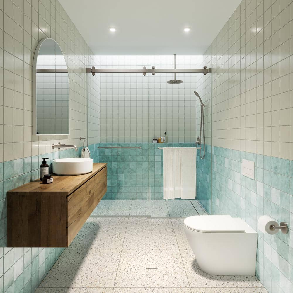 Polaris Frameless Brushed Nickel Sliding Shower Door, 60 x 78 in