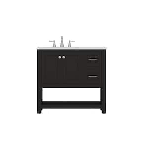 Wilmington 36 in. W x 34.2 in. H x 22 in. D Bath Vanity in Espresso with Marble Vanity Top in White with White Basin