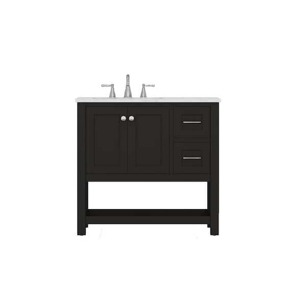 Alya Bath Wilmington 36 in. W x 34.2 in. H x 22 in. D Bath Vanity in Espresso with Marble Vanity Top in White with White Basin