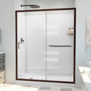 34 in L x 60 in W x 78-3/4 in H Sliding Shower Door Base and White Shower Wall Kit in Oil Rubbed Bronze and Clear Glass
