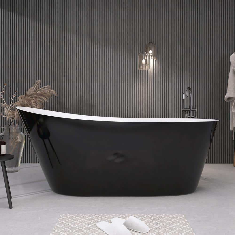 Getpro 59 in. x 29.1 in. Acrylic Flat Bottom Free Standing Bathtub Oval Freestanding Soaking