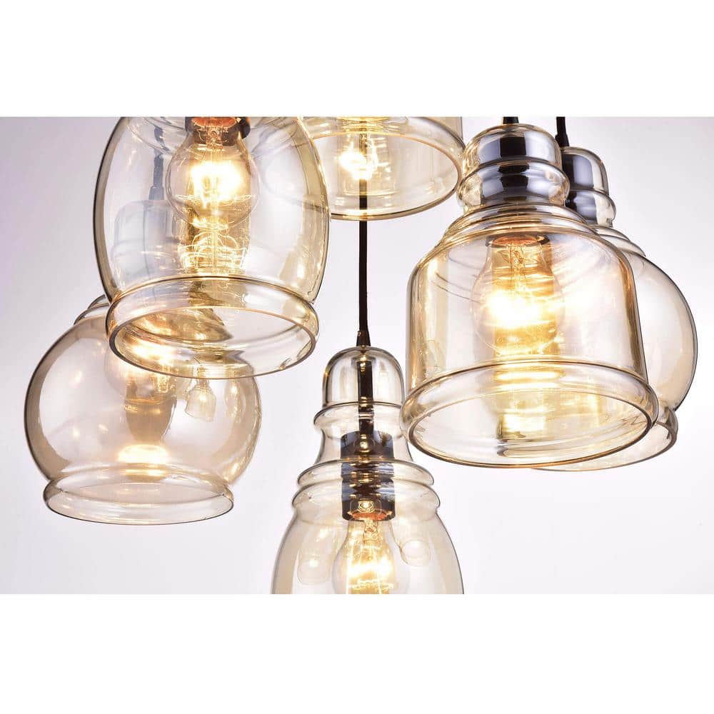 Mariana Cognac Glass and Antique Black 6-Light Pendant