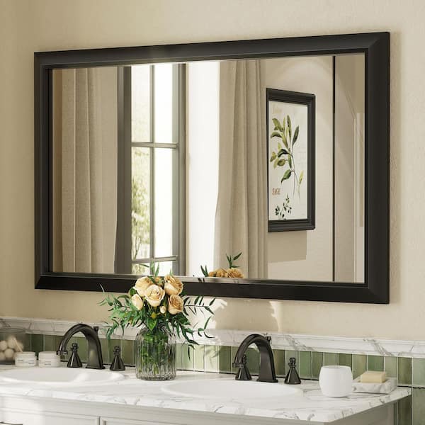 48 in. W x 30 in. H Rectangular Aluminum Alloy Framed and Tempered Glass Wall Bathroom Vanity Mirror in Matte Black