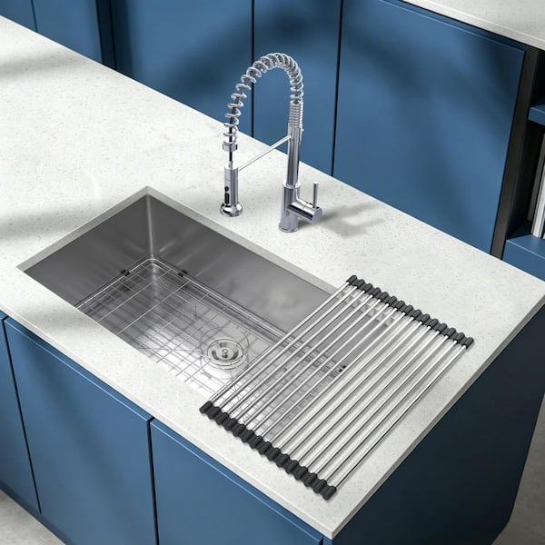 33 in. x 19 in. Undermount Single Bowl 16 Gauge Brushed Nickel Stainless Steel Kitchen Sink with Bottom Grid