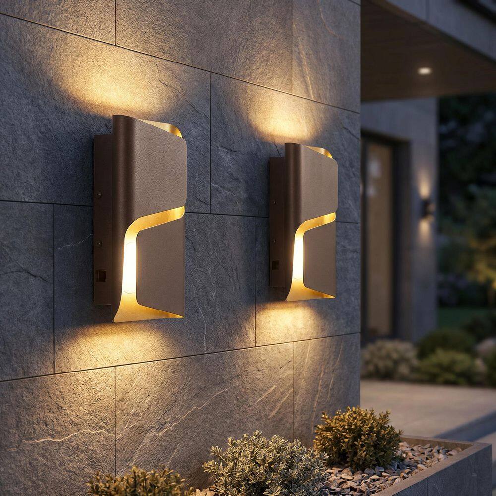Grioda 10 in. Modern Golden Brown Outdoor LED Wall Sconce Light Fixture 3CCT 3000K-5000K (2-Pack) price history on PriceWatchPro