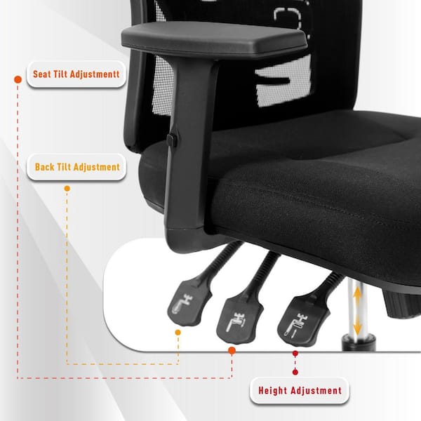 Furniture of America Ethan Regular Black Mesh Seat Ergonomic Office Chair with Adjustable Height and Adjustable Arms