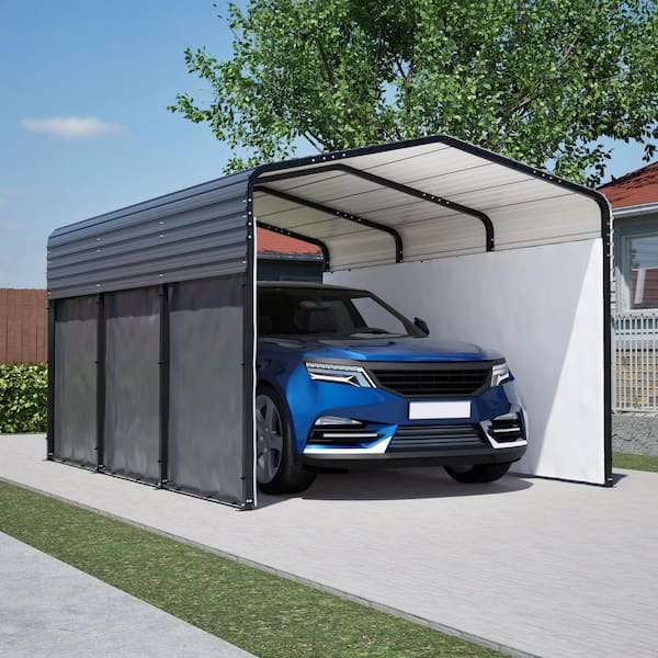 10 ft. x 15 ft. Outdoor Galvanized Steel Carport Heavy Duty Metal Garage Canopy, Car Tent Storage Shed for Car and Truck