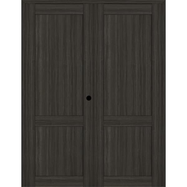 Belldinni 2-Panel Shaker 72 in. x 80 in. Left Active Gray Oak Wood Composite Solid Core Double Prehung Interior Door