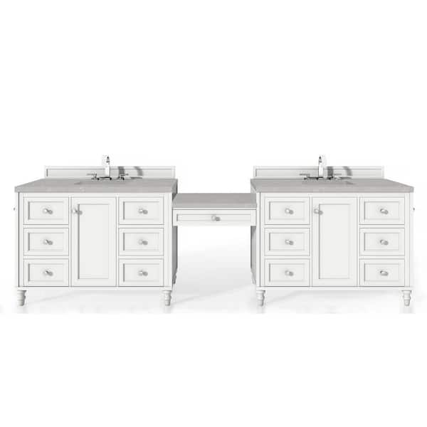 James Martin Vanities Copper Cove Encore 122 in. W x 23.5 in. D x 36.3 in. H Double Bath Vanity in Bright White with Eternal Serena Quartz Top