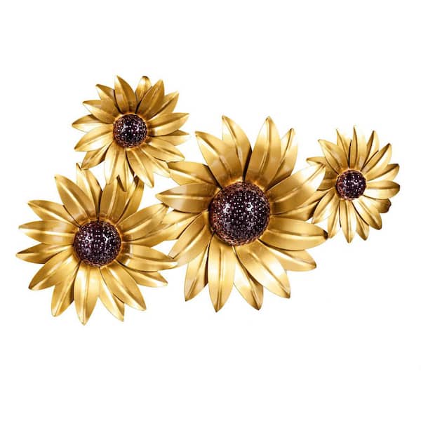 23 in. x 14 in. Yellow Metal Sunflower Wall Sculpture