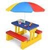 FORCLOVER 1-Piece Plastic Kids Picnic Folding Table and Bench Set Outdoor Dining Set with Umbrella in Yellow COWY-CL70475