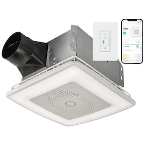 Roomside White 110 CFM Roomside Installation Bathroom Exhaust Fan Voice Controlled with Dimmable LED Light and Speakers