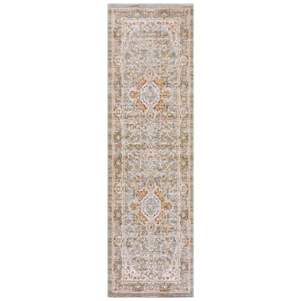Ellwood 2 ft. x 8 ft. Olive/Beige Ornate Medallion Runner Rug