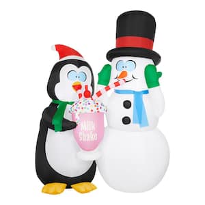 6 ft. Animated LED Snowman and Penguin Drinking Milkshake Christmas Airblown® Inflatable Scene