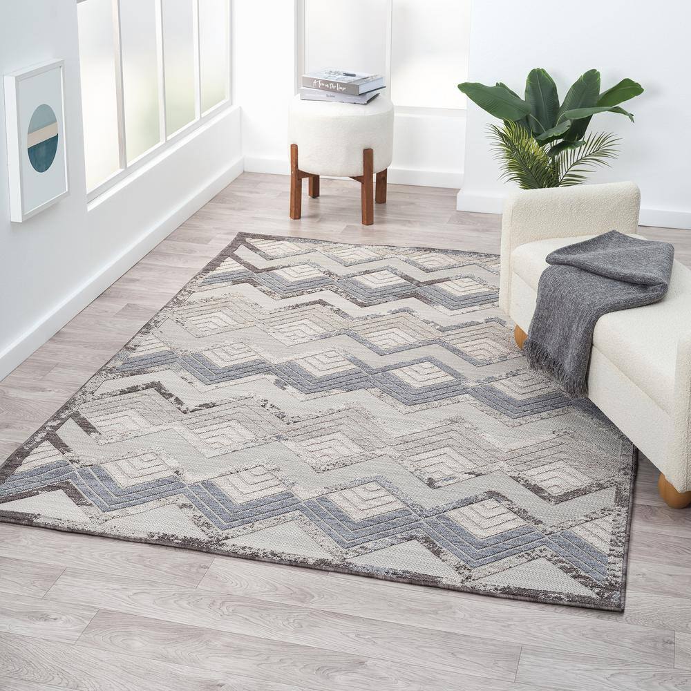 Winona Ivory Geometric 8' x 9' Synthetic Stain-Resistant Area Rug