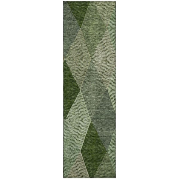 Mayfield Premium Machine Washable Abstract AMF962 Green 2 ft. 3 in. x 7 ft. 6 in. Runner Rug