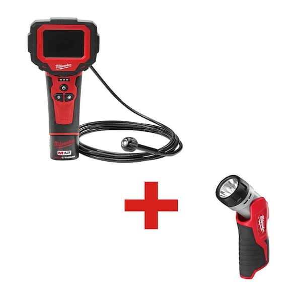 Milwaukee M12 12-Volt Lithium-Ion Cordless M-Spector 360 Inspection Camera  ft. Cable Kit with M12 12-Volt Battery Work Light 2314-21-49-24-0145 The  Home Depot