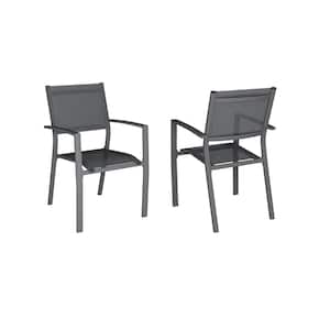 34.6 in. H x 21.6 in. W x 23.2 in. D Gray Aluminum Stacking Patio Dining Armchair, Easy Assembly (Set of 2)