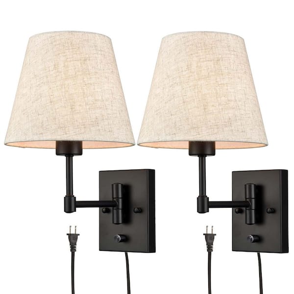 9.45 in. 2 light Black Modern Wall Sconce with Fabric Shade