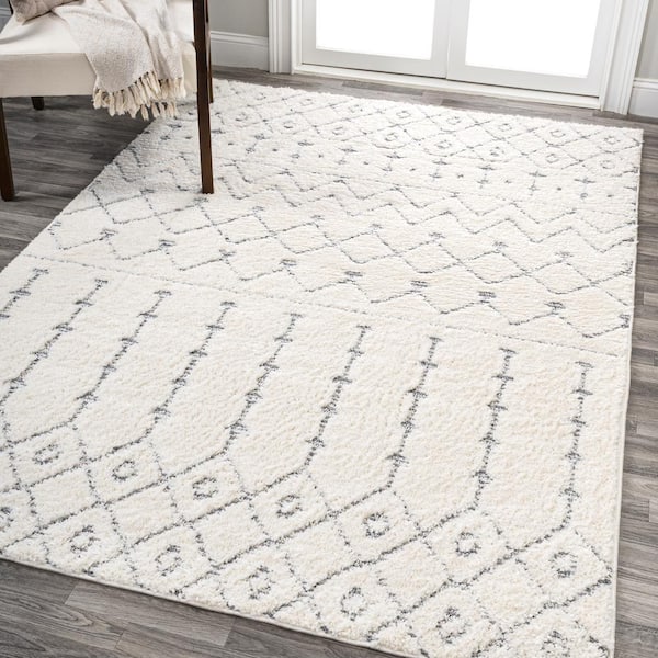 Pia Cream/Gray 3 ft. x 5 ft. Moroccan Trellis Plush Carved Area Rug