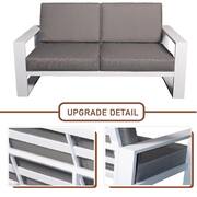 Aluminum Patio Conversation Set with Gray Cushion, White 55.12 in. Fire Pit Table Sofa Set - 2 Armchair+2xLoveseat