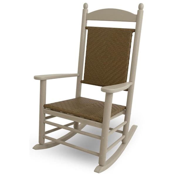 POLYWOOD Jefferson Sand Woven All-Weather Plastic Outdoor Rocker with Tigerwood Weave
