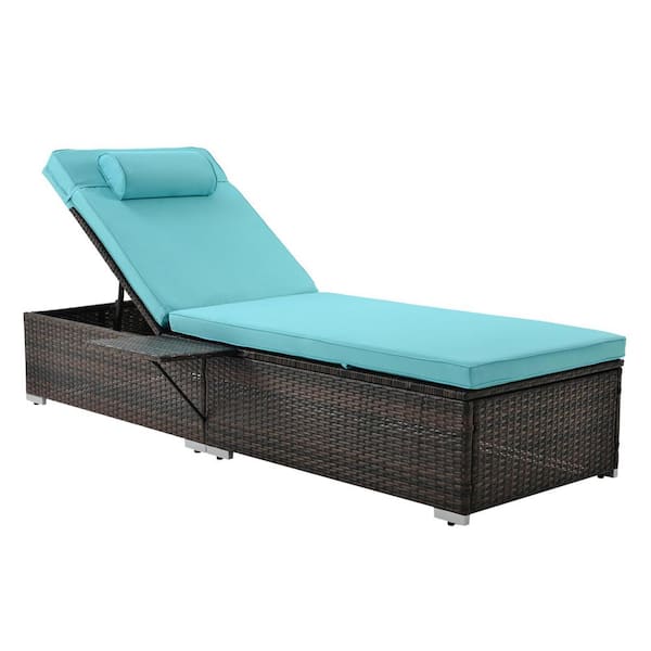 Unbranded 2-Piece Wicker Adjustable Outdoor Chaise Lounge Recliner Patio Lounge Chair Set with Blue Cushions