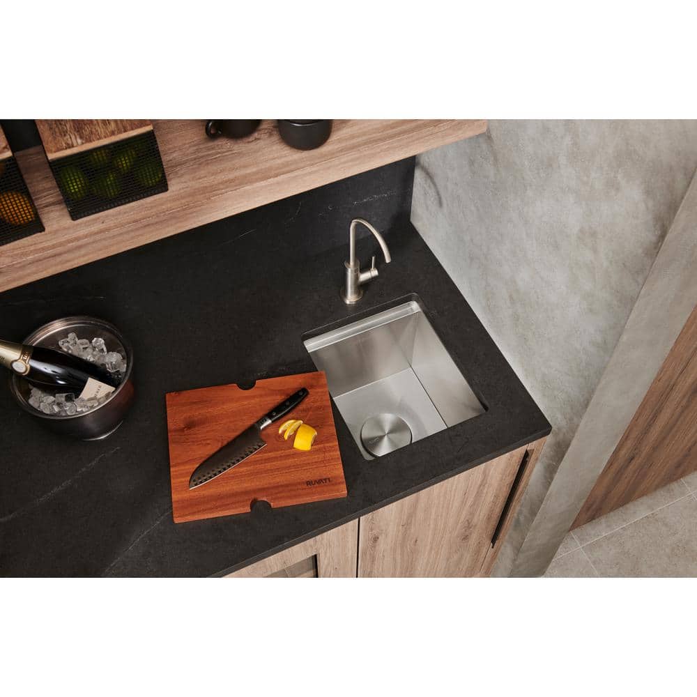 Ruvati 15" Stainless Steel Workstation Sink with Wood Cutting Board